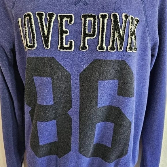Victoria's Secret PINK Sweatshirt Small Purple Love Pink 86 Crewneck Grunge - Picture 6 of 6